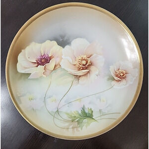 Vintage Porcelain RS Germany Cake Plate 8.25in Floral Gold Edge Pink White